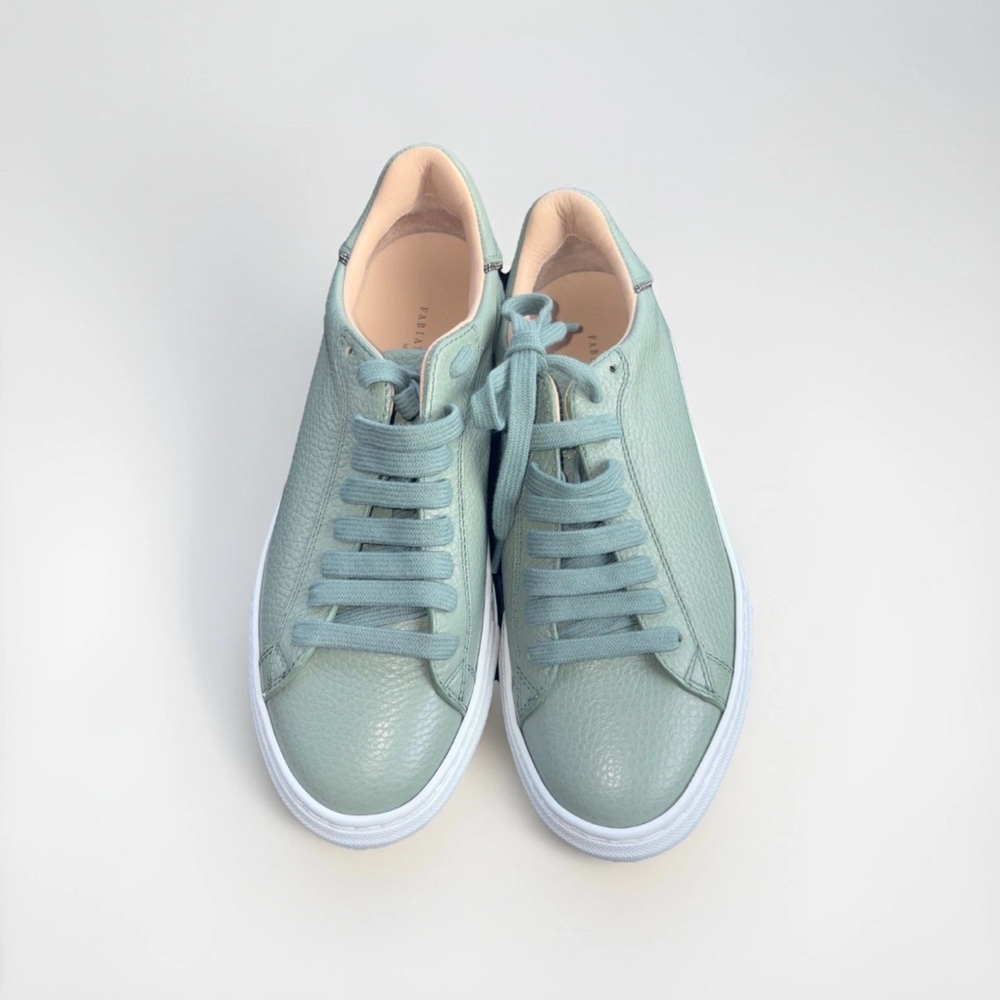 Fabiana Filippi Mint Green Leather Beaded Lace-up Leather Shoes (Made in Italy)